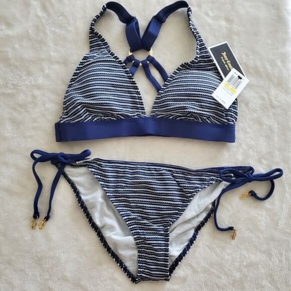 Juicy Couture Other - Juicy Couture Swim Set Couture Riviera Tie Side Bikini & Halter Bra Sz Medium